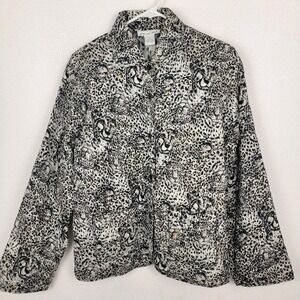 Anna and Frank Silk Quilted Leopard Print Jacket Women's S Button Front Animal